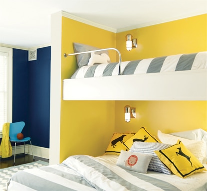 yellow and grey kids bedroom