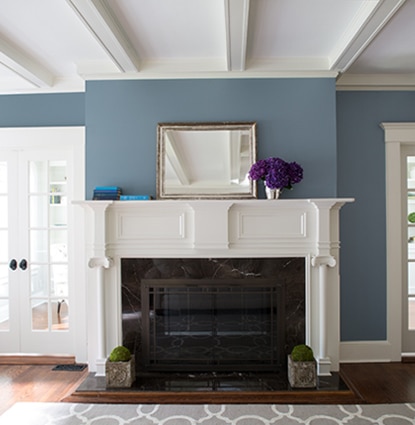 Benjamin Moore Gray and Blue paint samples for the interior of the