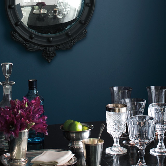 Benjamin Moore Gray and Blue paint samples for the interior of the