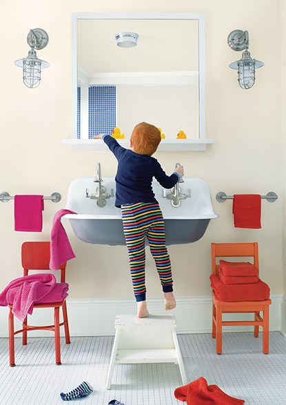 A kid's bathroom features a range of paint colours, all of which are strengthened by Gennex® Colour Technology.
