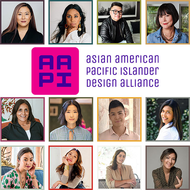 A collage of twelve designers recognized in honor of Asian American and Native Hawaiian Pacific Islander (AANHPI) Heritage Month.
